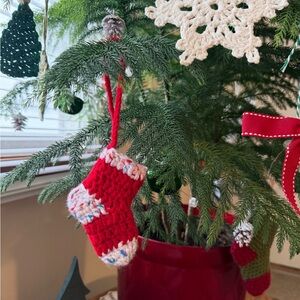 Handmade Red Crochet Christmas Stockings Set